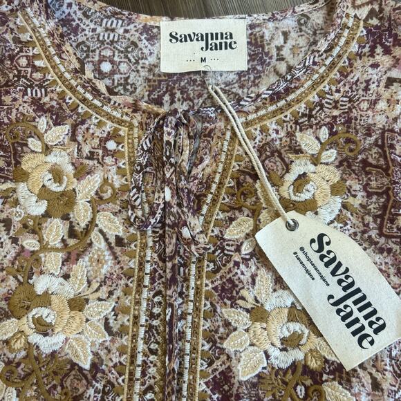 NWT Savanna Jane Medium Brown Andree Embroidered Top Pullover Boho Tunic Shirt - Picture 4 of 11